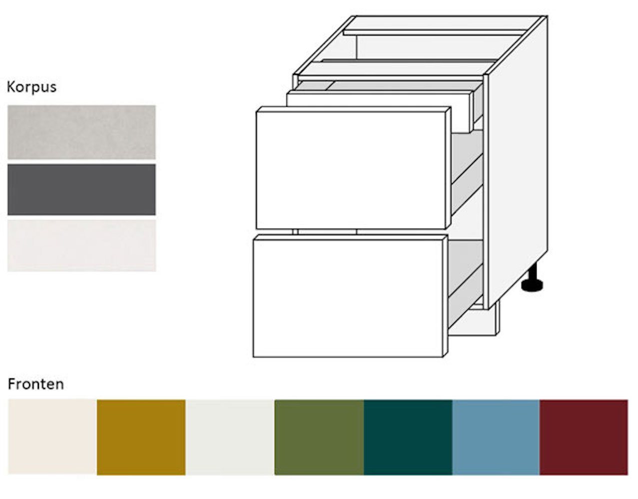 Feldmann-Wohnen Unterschrank Rimini (2 Schubladen HETTICH Vollauszug, 1 Innenschubladen, 1-St., moderne Optik, MDF Kasetten-Fronten, Soft-Close) 60x50x82cm Farbe wählbar von Feldmann-Wohnen
