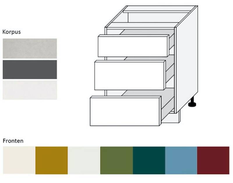 Feldmann-Wohnen Unterschrank Rimini (3 Schubladen mit HETTICH Vollauszug, 1-St., moderne Optik, MDF Kasetten-Fronten, Soft-Close) 60x50x82cm Farbe wählbar von Feldmann-Wohnen
