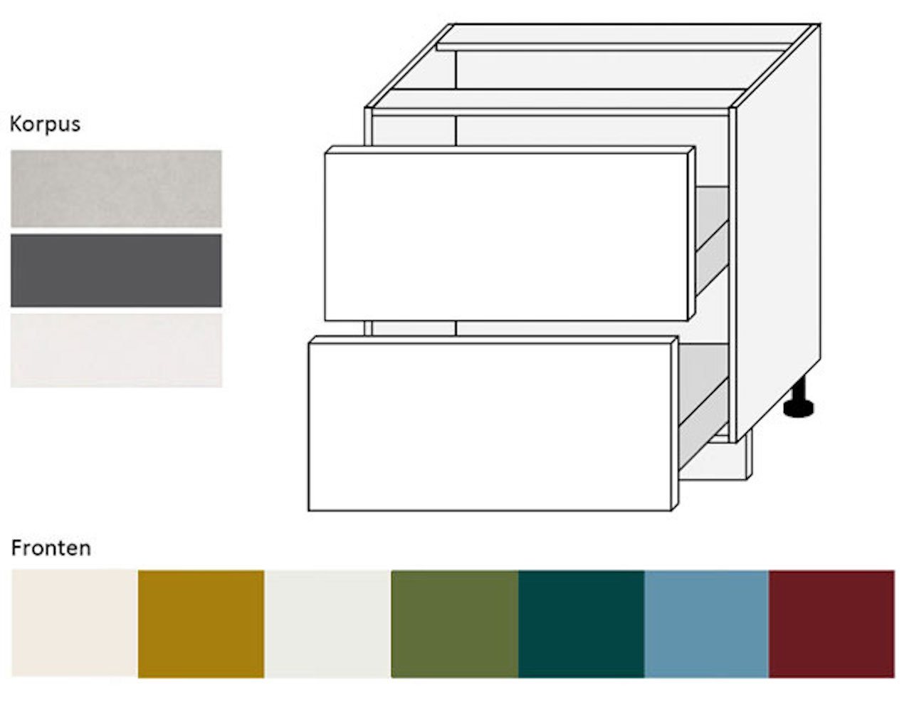 Feldmann-Wohnen Unterschrank Rimini (2 Schubladen mit Teilauszug, 1-St., moderne Optik, MDF Kasetten-Fronten, Soft-Close) 80x50x82cm Farbe wählbar von Feldmann-Wohnen