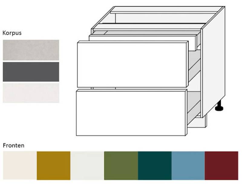 Feldmann-Wohnen Unterschrank Rimini (2 Schubladen HETTICH Vollauszug, 1 Innenschubladen, 1-St., moderne Optik, MDF Kasetten-Fronten, Soft-Close) 60x50x82cm Farbe wählbar von Feldmann-Wohnen