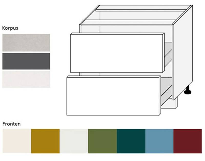 Feldmann-Wohnen Unterschrank Rimini (2 Schubladen mit Teilauszug, 1-St., moderne Optik, MDF Kasetten-Fronten, Soft-Close) 90x50x82cm Farbe wählbar von Feldmann-Wohnen