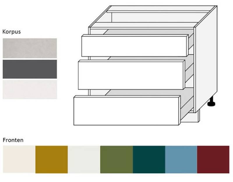 Feldmann-Wohnen Unterschrank Rimini (3 Schubladen mit Teilauszug, 1-St., moderne Optik, MDF Kasetten-Fronten, Soft-Close) 90x50x82cm Farbe wählbar von Feldmann-Wohnen