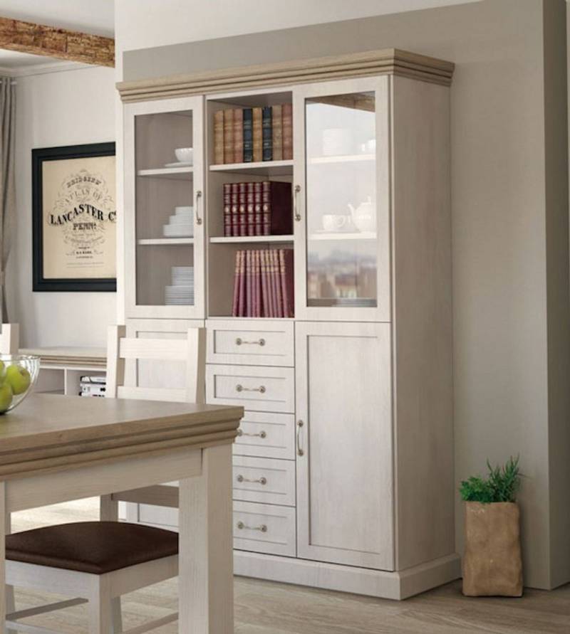 Feldmann-Wohnen Vitrine Royal (2-St) 127cm Pinie skandinavisch weiß Wildeiche von Feldmann-Wohnen