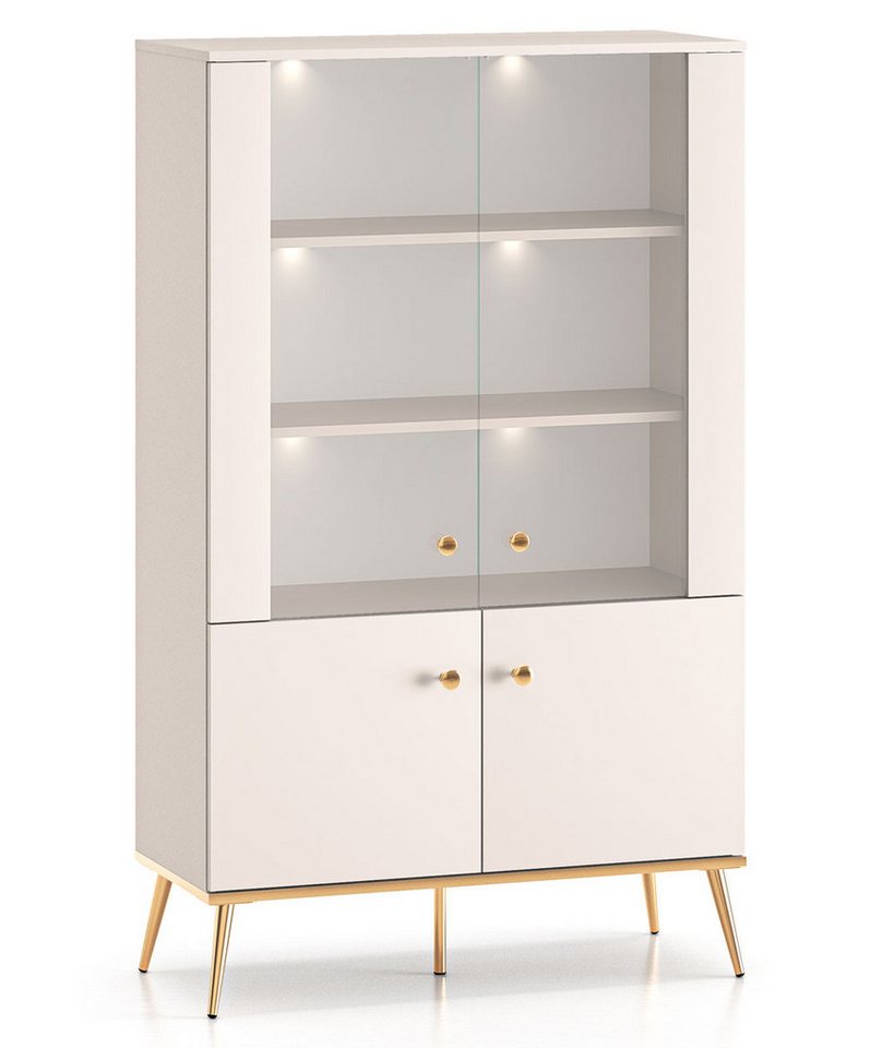 Feldmann-Wohnen Vitrine Selgin (mit Türen, mit Einlegeböden, mit Glaseinsatz, 1-St., moderne Optik, Front mit Glaseinsatz, mit Beleuchtung) 92x40x190cm Kaschmir 4-türig mit Beleuchtung von Feldmann-Wohnen