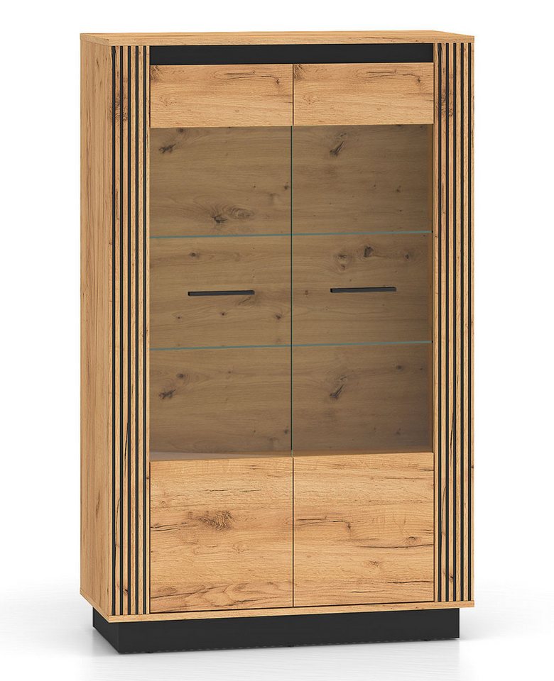 Feldmann-Wohnen Vitrine Urso (mit Türen, mit Einlegeböden, 1-St., moderne Optik, 2-türig mit Glaseinsatz) 92x40x141cm Gold Craft Eiche schwarz 2-türig von Feldmann-Wohnen