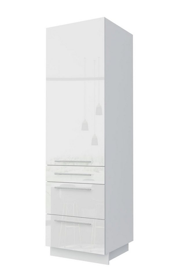 Feldmann-Wohnen Vorratsschrank Essen (3 Schubladen mit Vollauszug + Selbsteinzug (HETTICH InnoTech Atira), 1-St., mit Acrylfronten (Ultrahochglanz), abrieb- / kratzfest) 60cm Front-, Korpusfarbe & Ausführung wählbar 1-türig, Soft-Close von Feldmann-Wohnen