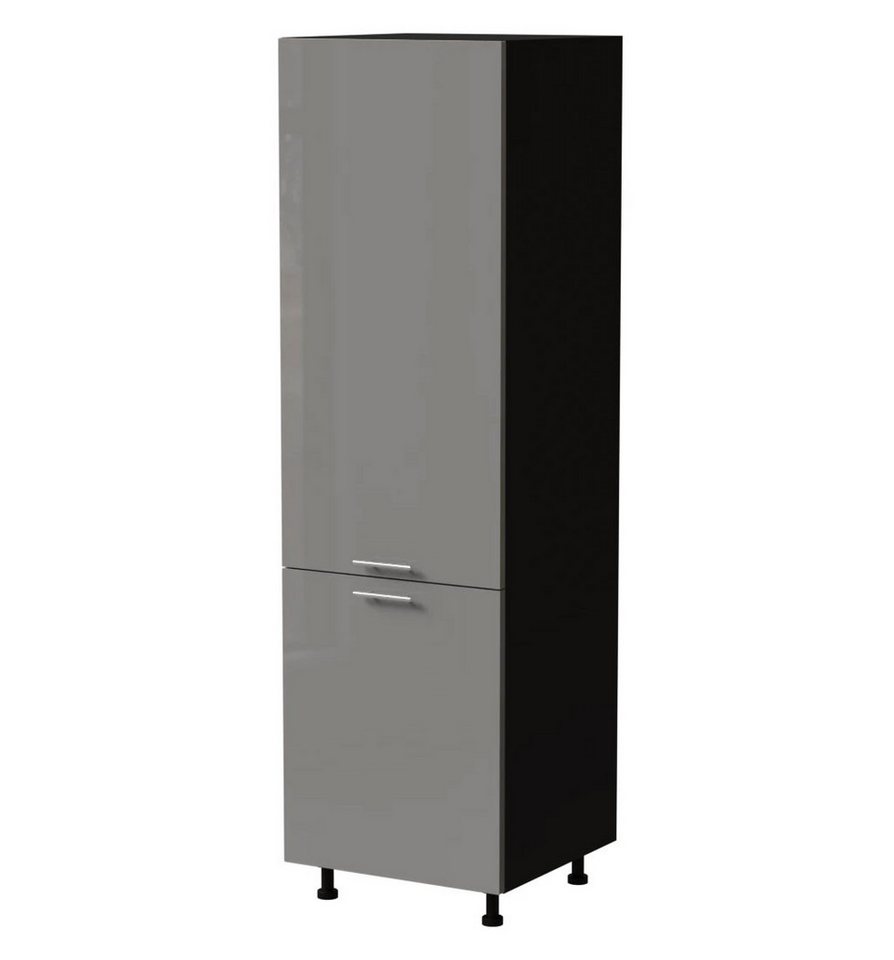 Feldmann-Wohnen Vorratsschrank Essen (D14/DP/60/207, 2 Türen, innen 5 Fächer, 1-St., moderne Optik, Acrylfronten mit Glaseffekt) 60x59x207cm schwarz - grau Hochglanz (ES-D14/DP/60/207) von Feldmann-Wohnen