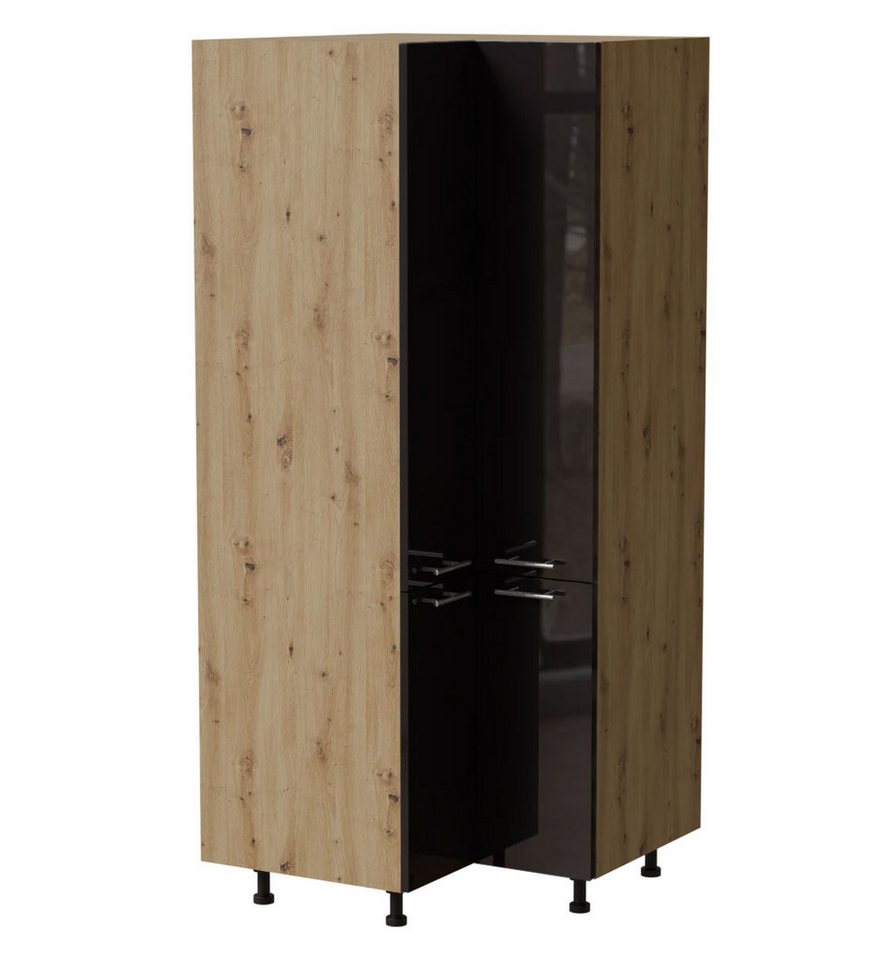 Feldmann-Wohnen Vorratsschrank Essen (D24N/207, 4 Türen, innen 5 Fächer, 1-St., moderne Optik, Acrylfronten mit Glaseffekt) 90x90x207cm Schwarz Hochglanz / Eiche Artisan Matt von Feldmann-Wohnen