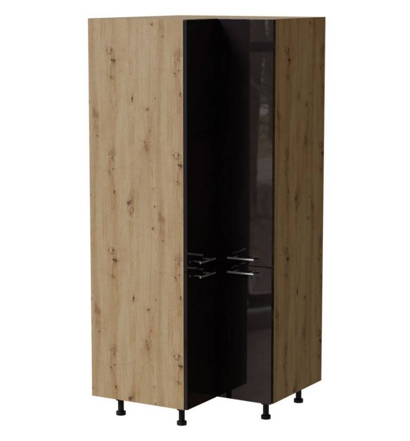 Feldmann-Wohnen Vorratsschrank Essen (D24N/207, 4 Türen, innen 5 Fächer, 1-St., moderne Optik, Acrylfronten mit Glaseffekt) 90x90x207cm Schwarz Hochglanz / Eiche Artisan Matt von Feldmann-Wohnen