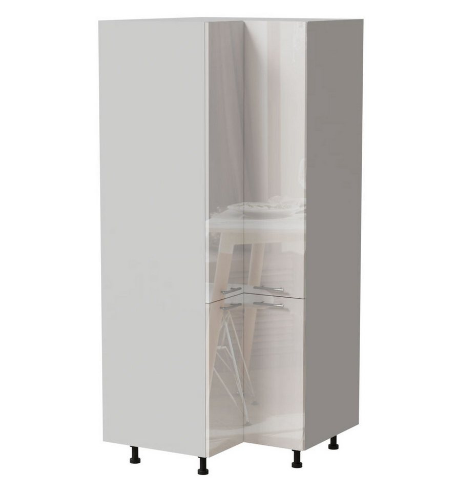 Feldmann-Wohnen Vorratsschrank Essen (D24N/207, 4 Türen, innen 5 Fächer, 1-St., moderne Optik, Acrylfronten mit Glaseffekt) 90x90x207cm Weiß Hochglanz / Weiß Matt von Feldmann-Wohnen