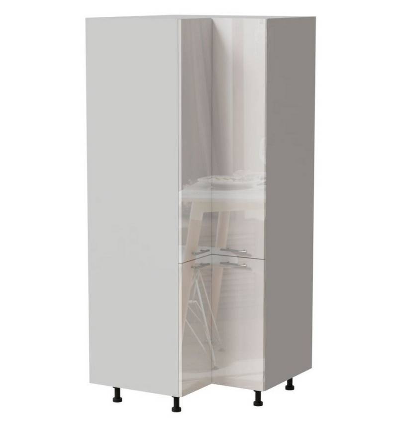 Feldmann-Wohnen Vorratsschrank Essen (D24N/207, 4 Türen, innen 5 Fächer, 1-St., moderne Optik, Acrylfronten mit Glaseffekt) 90x90x207cm Weiß Hochglanz / Weiß Matt von Feldmann-Wohnen