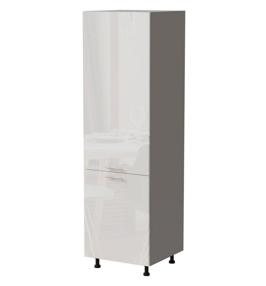 Feldmann-Wohnen Vorratsschrank Essen (D14/DP/60/207, 2 Türen, innen 5 Fächer, 1-St., moderne Optik, Acrylfronten mit Glaseffekt) 60x59x207cm grau - weiß Hochglanz (ES-D14/DP/60/207) von Feldmann-Wohnen