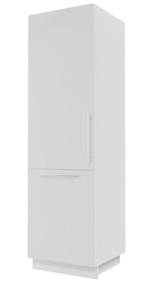 Feldmann-Wohnen Vorratsschrank Essen (Türanschlag wechselbar, mit Soft-Close Funktion, Reling Metallgriffe, 1-St., abrieb-/kratzfeste Acrylfronten (hochglanz), antibakterielle Wirkung) 60x59x207cm Front- und Korpusfarbe wählbar 2-türig mit Einlegeböden von Feldmann-Wohnen