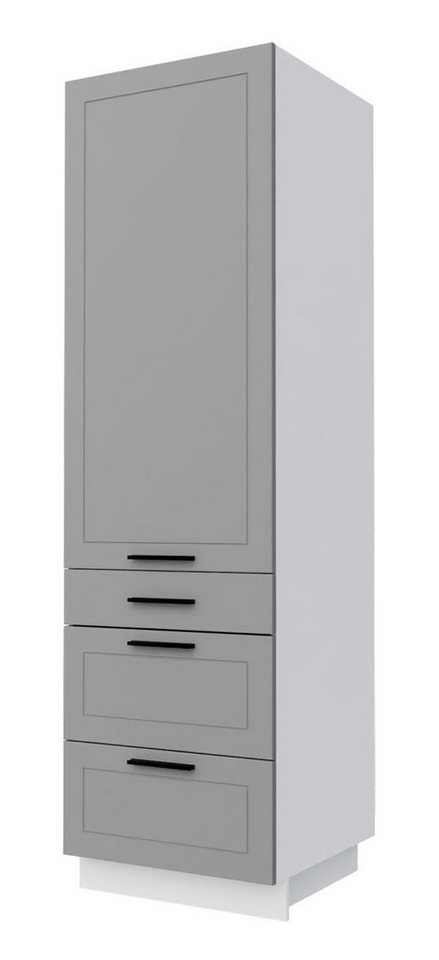Feldmann-Wohnen Vorratsschrank Kvantum (Fronten mit dekorativen Fräsungen und leicht abgerundeten Ecken, 1-St., Schubladen mit REJS Vollauszug, Selbsteinzug & Soft-Close-Funktion) 60cm Front-, Korpusfarbe & Ausführung wählbar grifflos mit 1 Tür von Feldmann-Wohnen