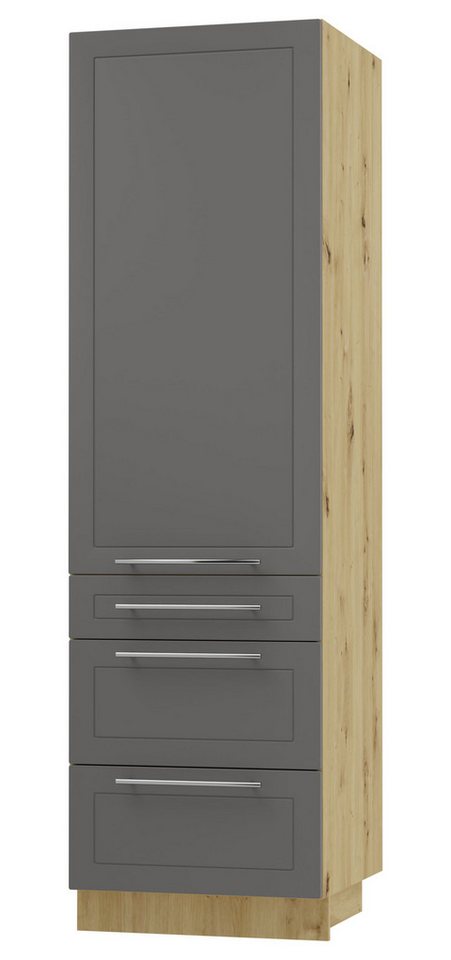 Feldmann-Wohnen Vorratsschrank Kvantum (Türscharniere mit Soft-Close-Funktion, 1-St., Fronten mit dekorativen Fräsungen und leicht abgerundeten Ecken) 60x59x207cm eiche artisan - graphit matt (Q-D14/DP/3M) von Feldmann-Wohnen