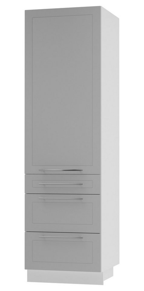 Feldmann-Wohnen Vorratsschrank Kvantum (Türscharniere mit Soft-Close-Funktion, 1-St., Fronten mit dekorativen Fräsungen und leicht abgerundeten Ecken) 60x59x207cm weiß - dust grey matt (Q-D14/DP/3M) von Feldmann-Wohnen