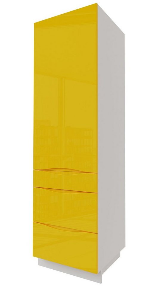 Feldmann-Wohnen Vorratsschrank Napoli (Hochglanz lackiert, 1 Tür + 2 Einlegeböden, 3 Schubladen (Vollauszug), 1-St., Spanplatte mit pflegeleichter Kunststoffoberfläche, MDF) 60cm Front-, Korpusfarbe & Ausführung wählbar grifflos von Feldmann-Wohnen