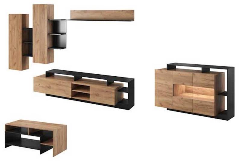 Feldmann-Wohnen Wohnwand Alva, (1 Lowboard, 2 Hängeschränke, 1 Wandregal, 1 Kommode, 1 Couchtisch, 6-St., moderne Optik, 6-teiliges Wohnzimmer-Set), Wildeiche Gold anthrazit Feldmann-Wohnen Wohnwand Alva, (1 Lowboard, 2 Hängeschränke, 1 Wandregal, 1 Kommode, 1 Couchtisch, 6-St., moderne Optik, 6-teiliges Wohnzimmer-Set), Wildeiche Gold anthrazit von Feldmann-Wohnen