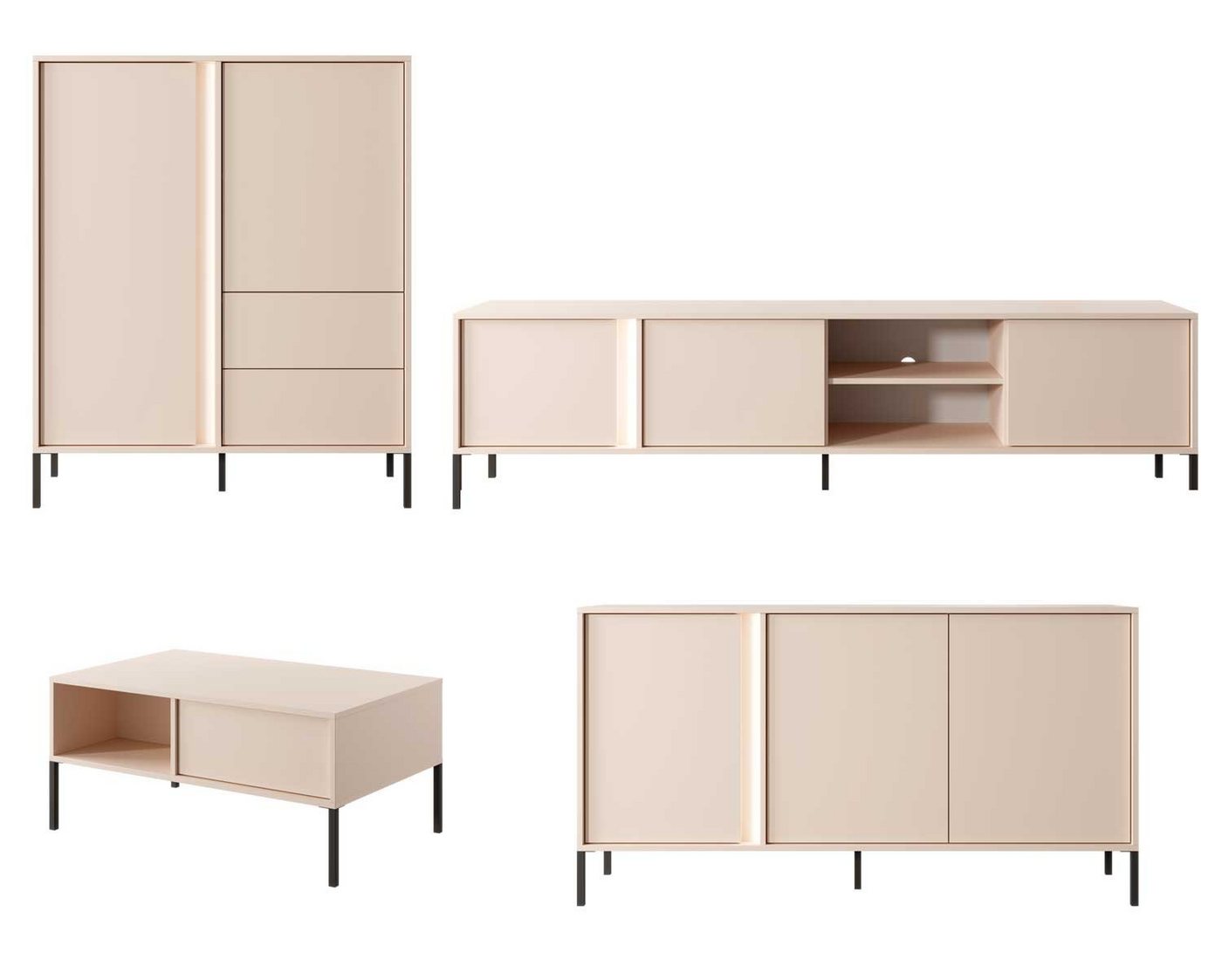 Feldmann-Wohnen Wohnwand Dast, 4-teilig beige Ausführung wählbar von Feldmann-Wohnen