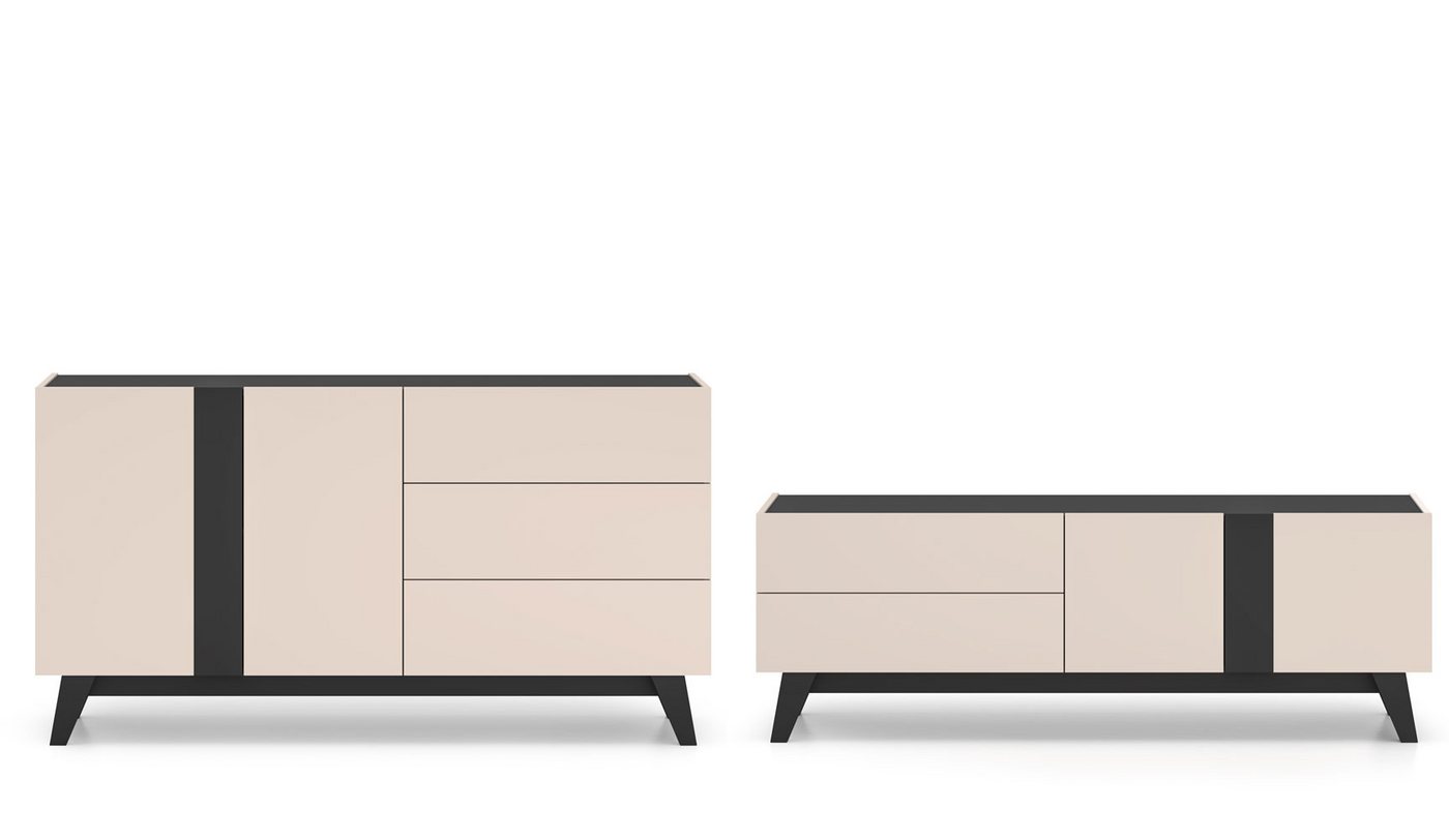 Feldmann-Wohnen Wohnwand Freshion, (mit Türen, mit Einlegeböden, mit Schubladen, 2-St., moderne Optik, 2-teiliges Wohnzimmer-Set), Kaschmir schwarz 2-teilig von Feldmann-Wohnen