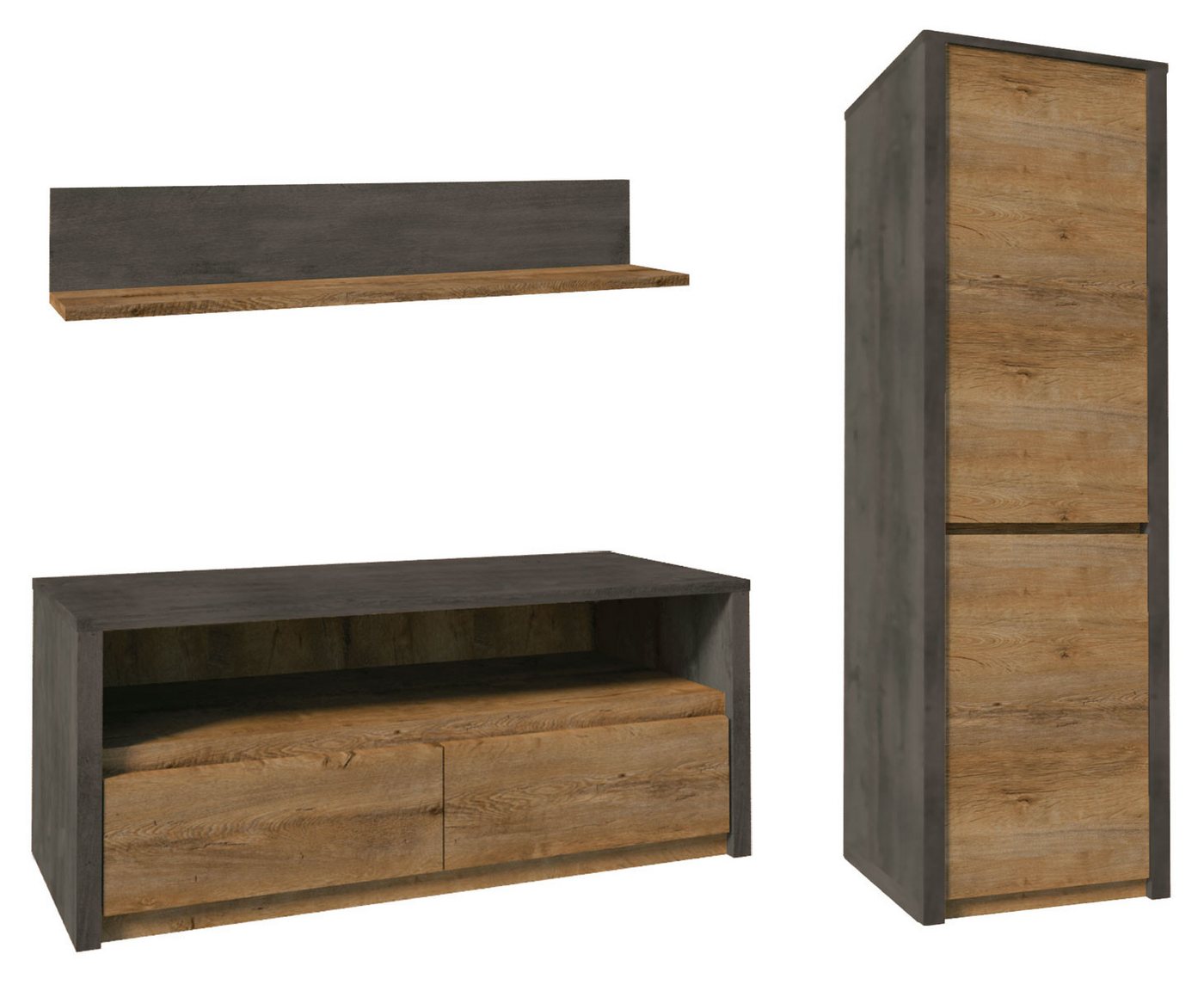 Feldmann-Wohnen Wohnwand Montana, (3-teiliges Wohnzimmer-Set, 3-St., moderne Holzoptik, Griffmulden), Eiche Lefkas grau von Feldmann-Wohnen