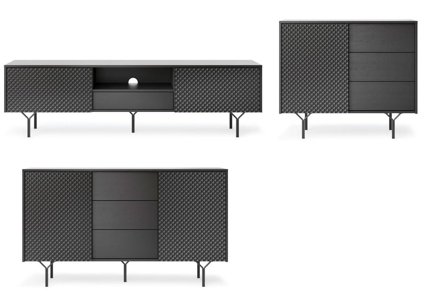 Feldmann-Wohnen Wohnwand Raven, (Raven, Wohnzimmer-Set), 3-teilig schwarz mit 3D-Optik von Feldmann-Wohnen