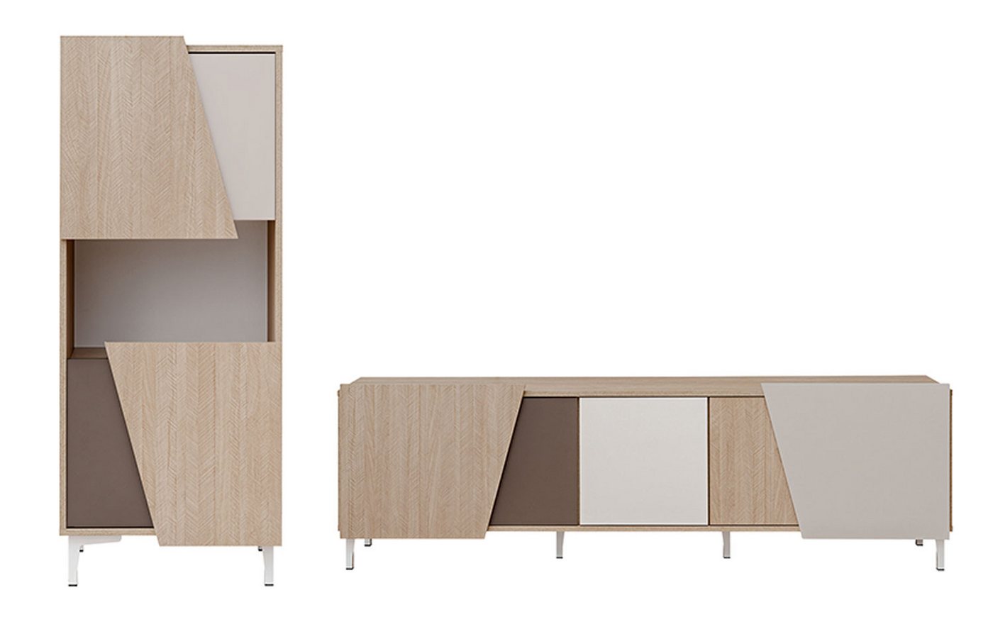 Feldmann-Wohnen Wohnwand Viste, (Viste, 2-St., Wohnzimmer Set 2-teilig), 2-teilig / scandi / Trüffel / Taupe / Weiß von Feldmann-Wohnen