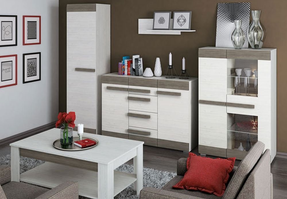 Feldmann-Wohnen Wohnzimmer-Set Blanco, (Set, 1 Highboard - 1 Kommode - 1 Wandregal - 1 Stauraumschrank - 1 Couchtisch) von Feldmann-Wohnen