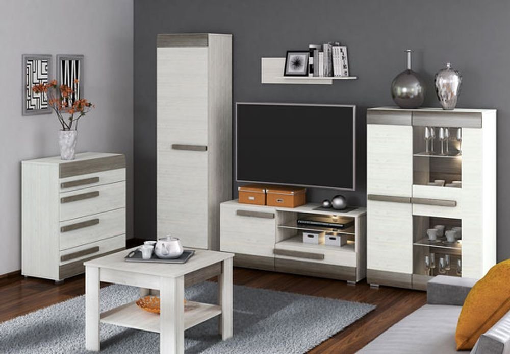 Feldmann-Wohnen Wohnzimmer-Set Blanco, (Set, 1 Highboard - 1 Lowboard - 1 Wandregal - 1 Stauraumschrank - 1 Couchtisch - 1 Kommode) von Feldmann-Wohnen