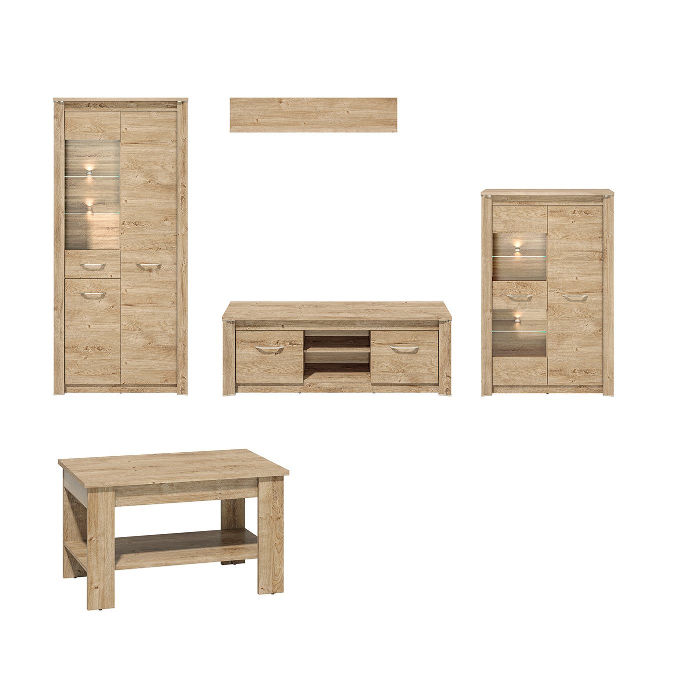 Feldmann-Wohnen Wohnzimmer-Set Luis, (Set, 1 Lowboard - 1 Highboard - 1 Vitrine - 1 Wandregal - 1 Couchtisch) von Feldmann-Wohnen