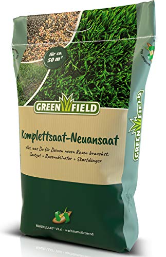 Komplettsaat Rasen Neuansaat Mantelsaat Vital Sofort einsetzbar mit Startdünger und Rasenaktivator 10 kg für ca. 50m² von Feldsaaten Freudenberger