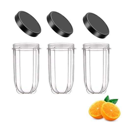 Felenny 3 Stück 46 ml Ersatzteilbecher mit Deckel 250 W große Tasse flacher Deckel mit Deckel, kompatibel mit Magic Bullet 250 W Mixer-Entsafter von Felenny