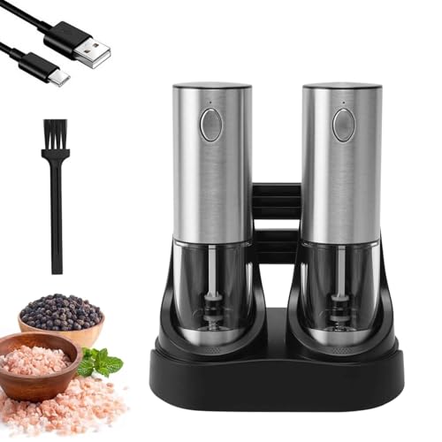 Felenny Salz und Pfeffermühle Elektrisch 2er Set Automatische & Elektrische Pfeffermühle Elektrische Pfefferstreuer Pfeffer und Salzmühle Mühle Akku-pfeffermühle von Felenny