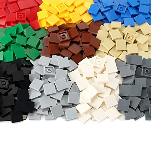 2×2 Fliesen ×500 Stücke und Teile Glatte Ziegel, Mehrfarbige Bausteine für Flache Straßenboden Wasseroberfläche, Spielzeug Zubehör Kompatibel mit Großen Marken von Feleph