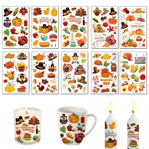 Feliciay 10 Stück Kerzentattoo Wassertransferdruck,Kerzentattoos Herbst,Wasserschiebefolie Kerzen,Herbst Kerze Aufkleber,Herbstliche Kerzentattoos Wasserschiebefolie für Herbstkerzen Deko von Feliciay