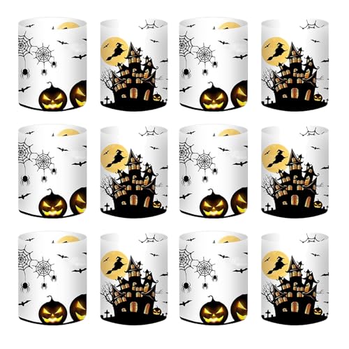 Feliciay 12 Stücke Windlicht Tischdeko Halloween Teelichthalter, Halloween Dekoration Tisch Teelichtgläser für Outdoor Indoor Halloween Deko, Tischdeko, Party, Geschenk für Teelichter Kerzen(Schwarz) von Feliciay