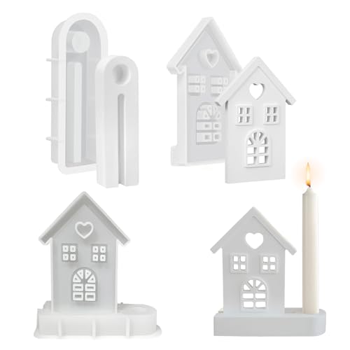 Feliciay Houses Candle Holder,Silicone Moulds Casting Moulds,Silicone Mould Candle Holder with Base,Silicone Mould House with Window,3D House Silicone Mould Candle Holder,Concrete Casting Mould… von Feliciay