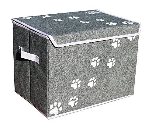 Feline Ruff Aufbewahrungsbox für Hundespielzeug, groß, 40,6 x 30,5 cm, mit Deckel Perfekter faltbarer Leinen-Mülleimer für Katzenspielzeug und Zubehör (Grau) von Feline Ruff