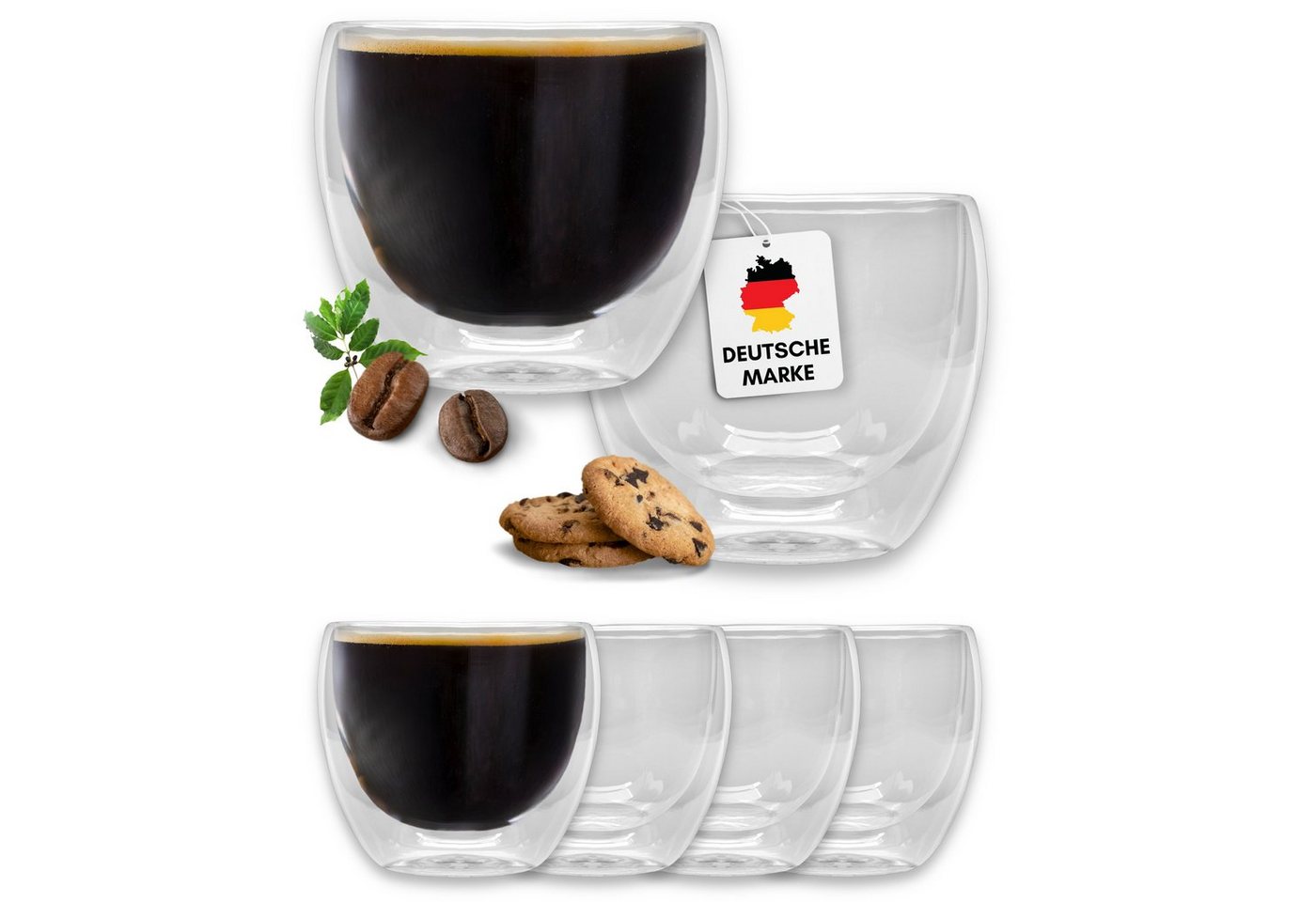 Felino Espressoglas doppelwandige Kaffeegläser Thermogläser Borosilikatglas [80ml], Borosilikatglas, 6-teilig von Felino