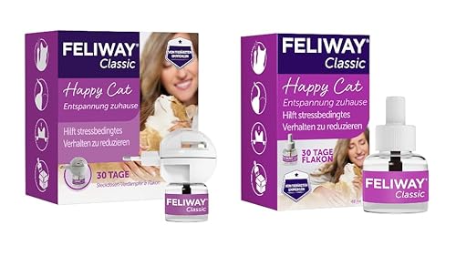 FELIWAY Classic | 60 Tage Wirkung | Pheromone für Katzen | Verdampfer für die Steckdose + 2x 48ml Flakon | Diffuser gegen Stress, für mehr Harmonie | von Tierärzten empfohlen, klinisch getestet von FELIWAY