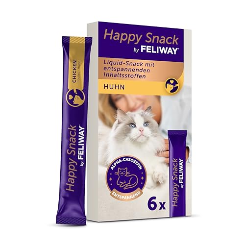 Happy Snack by FELIWAY, Huhn Geschmack, leckerer, beruhigender Leckerbissen, 6 cremige Snacksticks - Hilft Katzen, Sich enspannter zu fühlen, Entspannung zum Snacken von FELIWAY