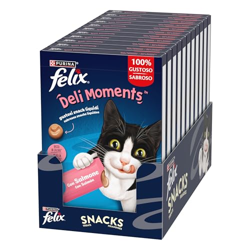 Felix Deli Moments Flüssige Snacks für Erwachsene Katzen mit Lachs, 44 Packungen à 10 g Felix Deli Moments Flüssige Snacks für Erwachsene Katzen mit Lachs, 44 Packungen à 10 g von Felix