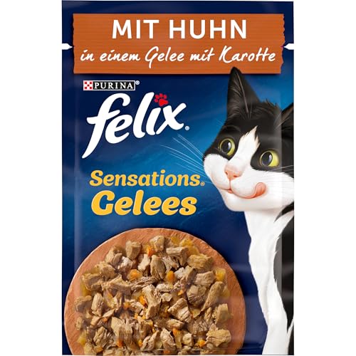 FELIX Sensations Gelees Katzenfutter nass, mit Huhn & Karotte in Gelee, 26er Pack (26 x 85g) von Felix