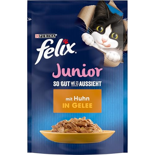 FELIX So gut wie es aussieht Junior Kittenfutter nass in Gelee, mit Huhn, 26er Pack (26 x 85g) von Felix
