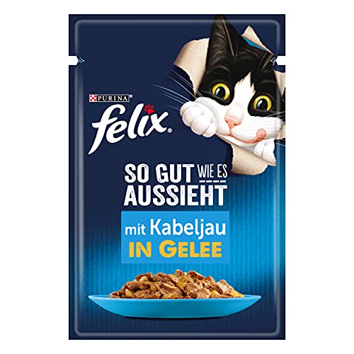 FELIX So gut wie es aussieht Katzenfutter nass in Gelee, mit Kabeljau, 26er Pack (26 x 85g) von FELIX