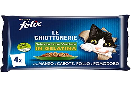 Purina Felix Le Ghiottonerie Feuchtigkeit für Katzen mit Rind und Karotten und mit Huhn und Tomaten, 48 Beutel à 85 g Purina Felix Le Ghiottonerie Feuchtigkeit für Katzen mit Rind und Karotten und mit Huhn und Tomaten, 48 Beutel à 85 g von Felix