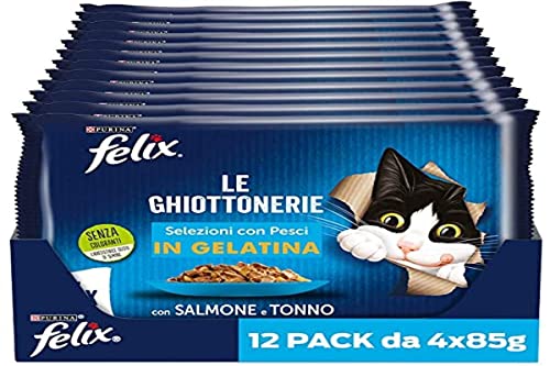 Purina Felix Le Ghiottonerie Katzenfutter mit Lachs und Thunfisch, 48 Beutel à 85 g von Felix