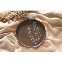 Gepresste Blumen Auf Keramikplatte, Handgemachte Dekorative Keramikgeschirrplatte, Wohnkultur Und Geschenke von FelixCeramic