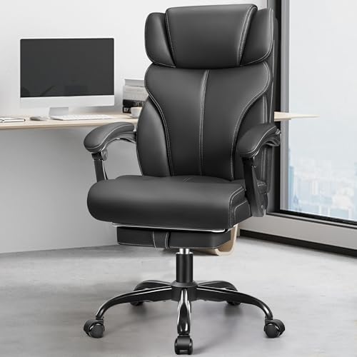 FelixKing Bürostuhl, Leder Chefsessel Ergonomischer, komfortabler drehbarer Bürostuhl mit Verstellbarer hoher Rückenlehne, geeignet für Heimspiele(Matte Black) von FelixKing