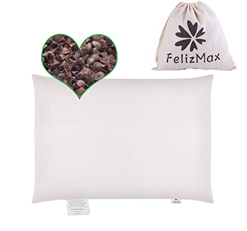 FelizMax Bio-Buchweizenkissen zum Schlafen, 51 x 36 cm, 100% natürliche Premium-Buchweizenschalen, Bezug aus Bio-Baumwolle für kühlen Schlaf, Nackenstütze für Rücken- und Seitenschläfer, von FelizMax